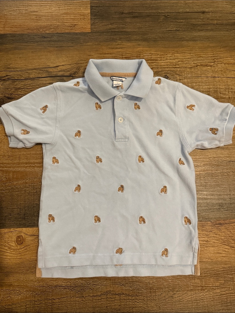Hartstrings Light Blue Polo with Tan Embroidered Puppies